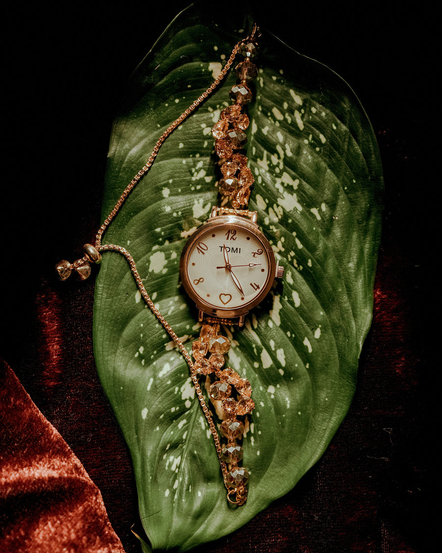 Rose Gold Crystal Bracelet Watch