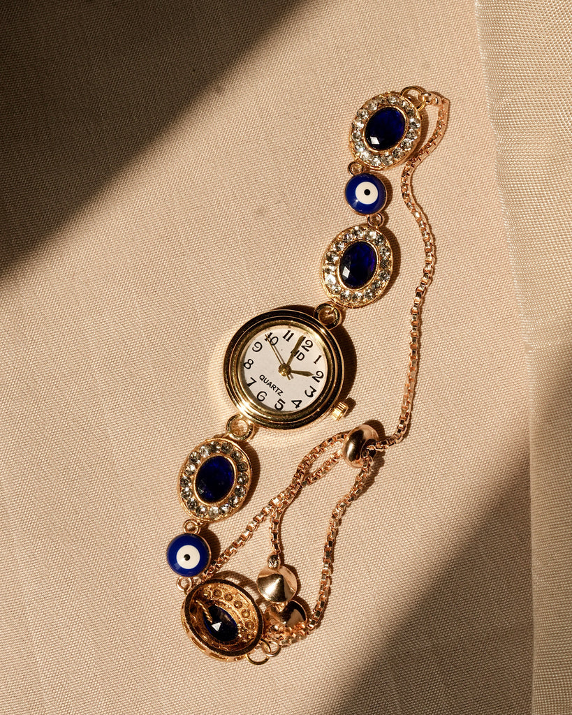 Navy Evil Eye Glam Bracelet Watch