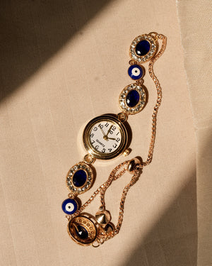 Navy Evil Eye Glam Bracelet Watch