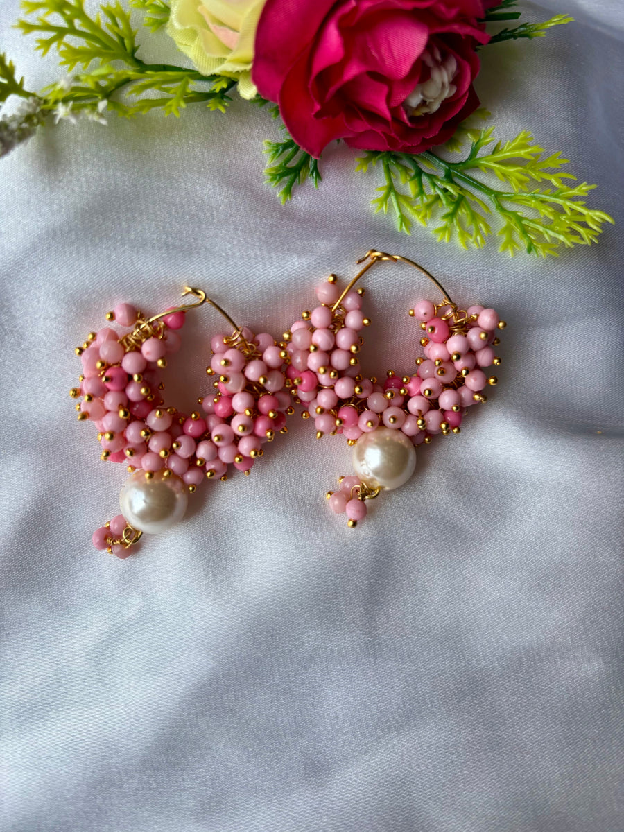 Hoop Earrings With Pink Pearl Hangings