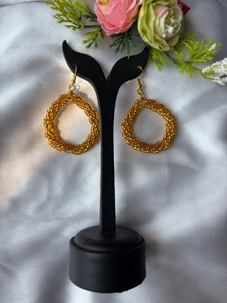 Golden Seed Beads Hoop Earrings