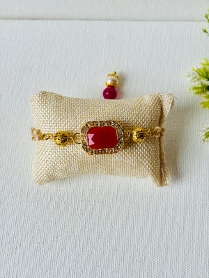 Red Stone Pearl Chain Bracelet