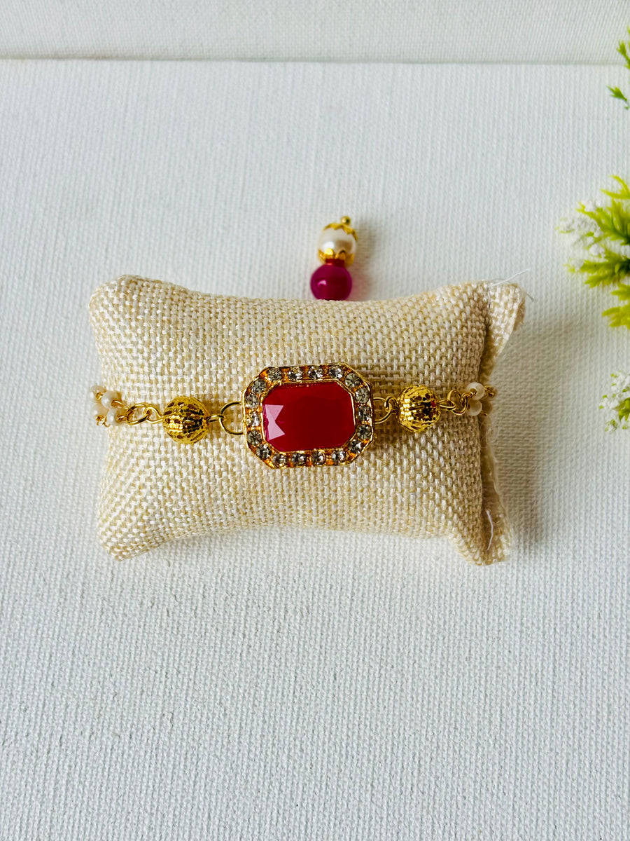 Red Stone Pearl Chain Bracelet