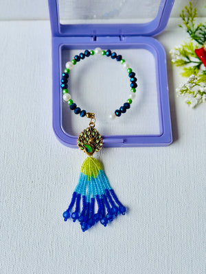 Peacock Blue Crystal And Pearl Bracelet