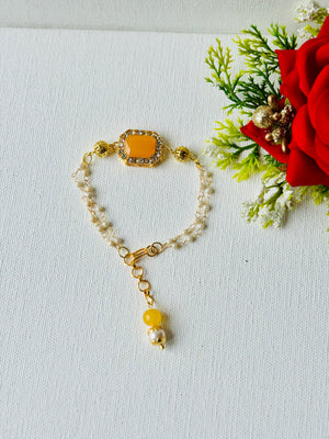 Yellow Stone Pearl Chain Bracelet