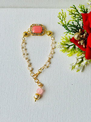 Peach Stone Pearl Chain Bracelet