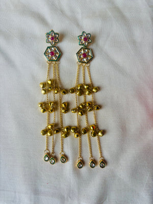 Green Kundan Statement Kashmiri Earrings
