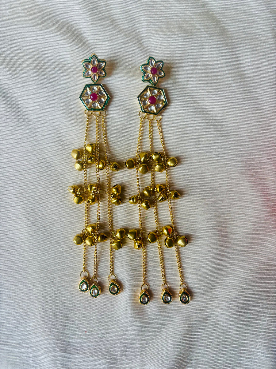 Green Kundan Statement Kashmiri Earrings
