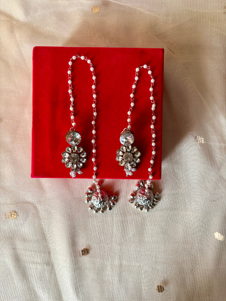 Silver Kundan Pearl Kashmiri Earrings