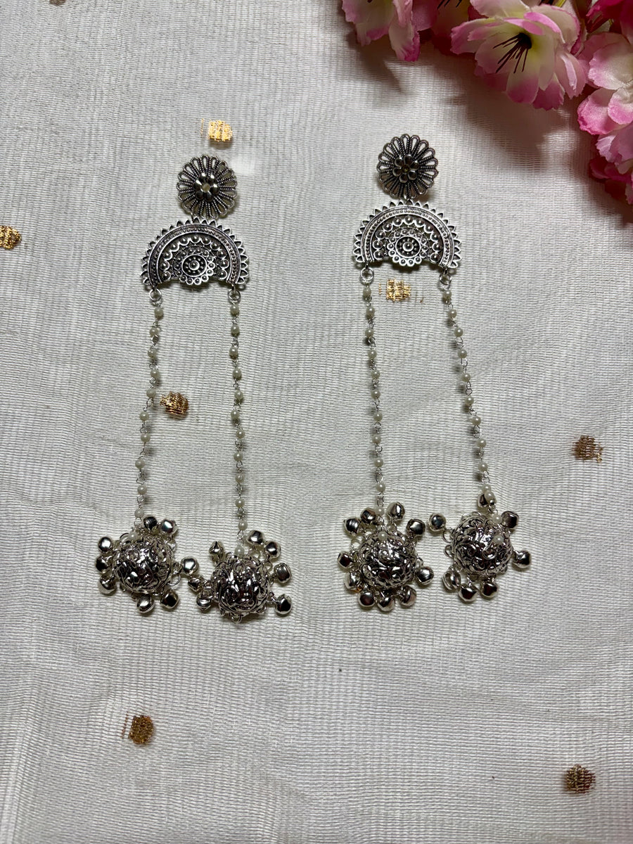 Oxidised Silver Kashmiri Earrings