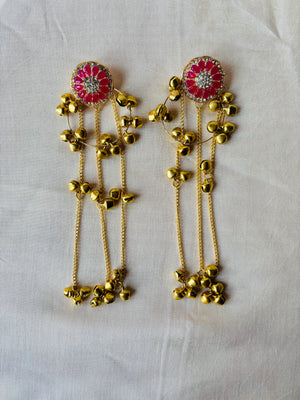 Pink Kundan Kashmiri Ghungroo Bali Earrings