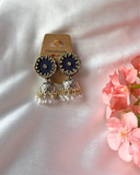Royal Blue Fabric Earrings with Silver Jhumkas