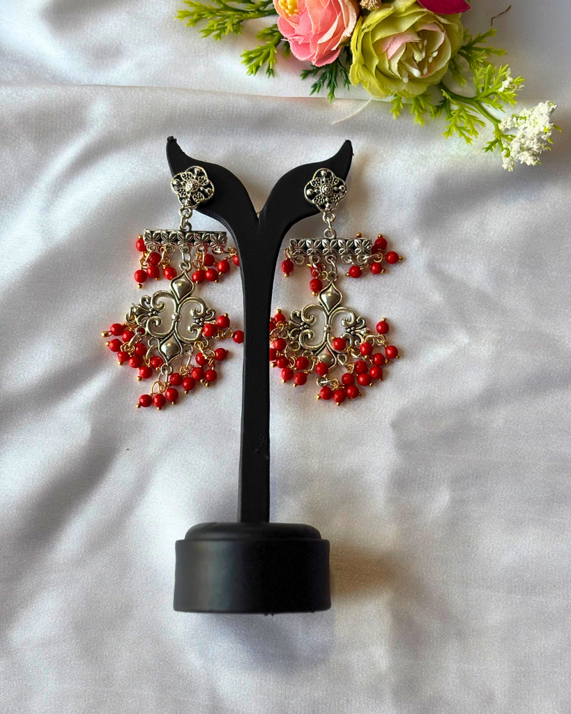Red Beads Antique Earrings