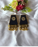 Black Fabric Earrings with kundans