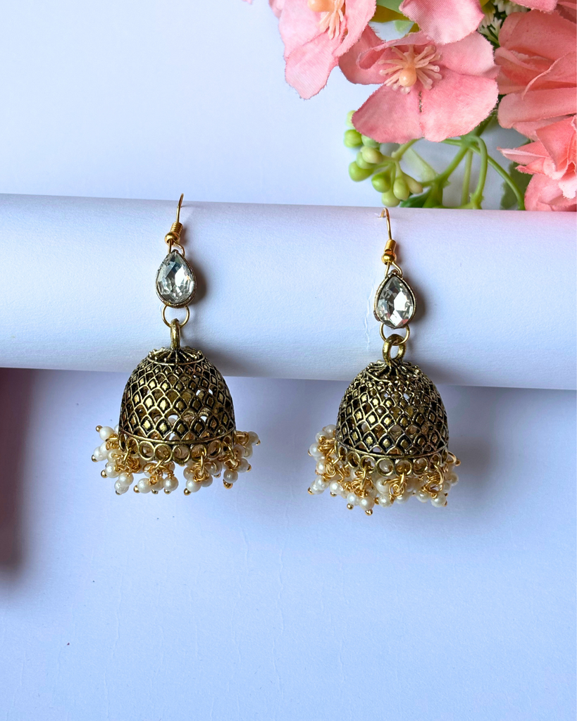 Oxidised Earrings with pearl hangings