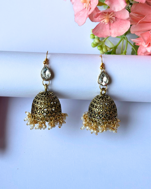 Oxidised Earrings with pearl hangings
