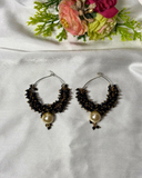 Black Beads Hoop Earrings
