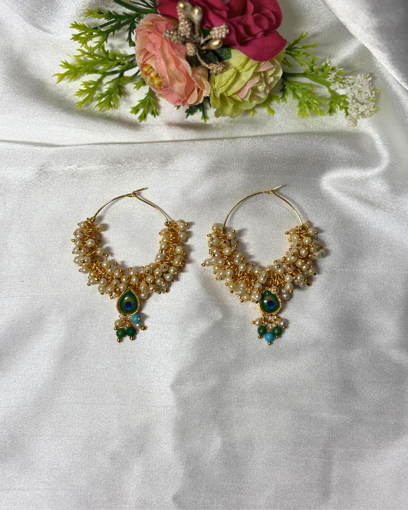 Peacock Kundan Hoop Earrings